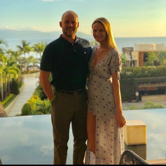 LULUS Blue White Printed Tie Front Maxi Romper Dress Small - Picture 6 of 12